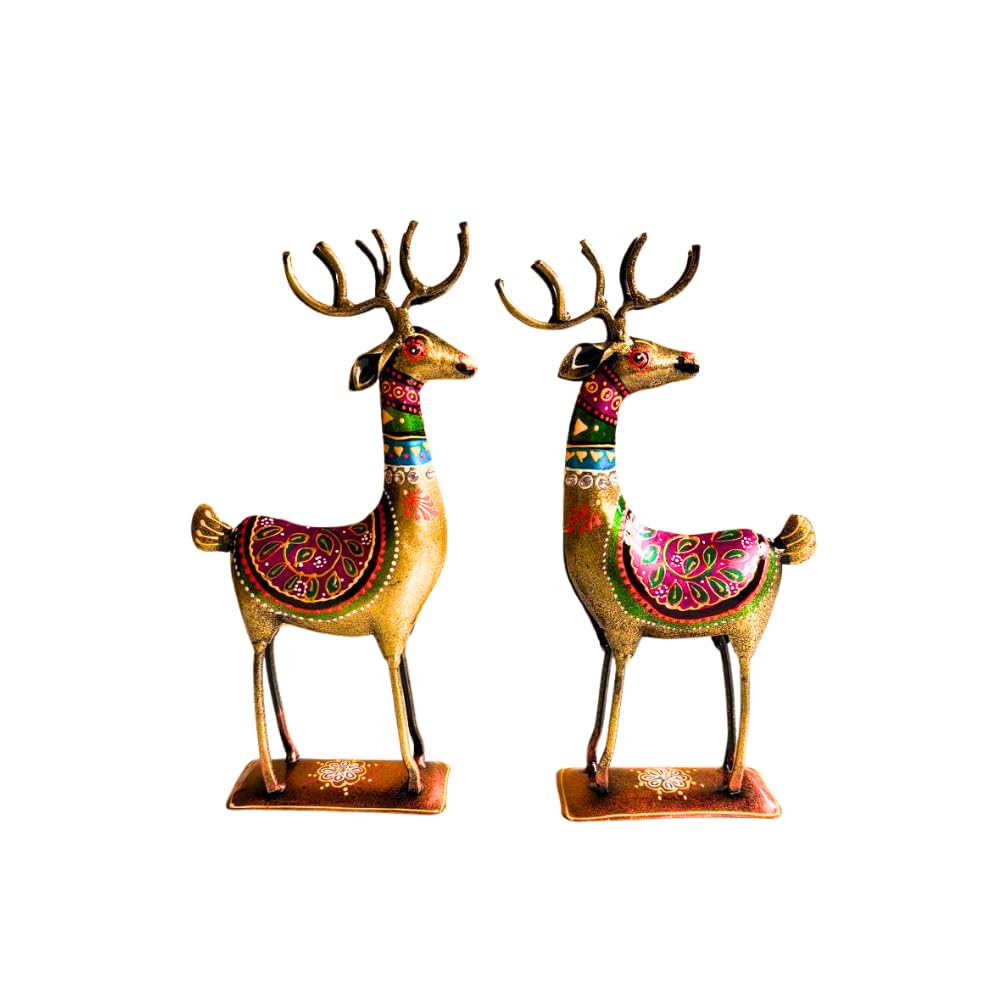 Handpainted Iron Deer Showpiece with Colorful Ethnic Design