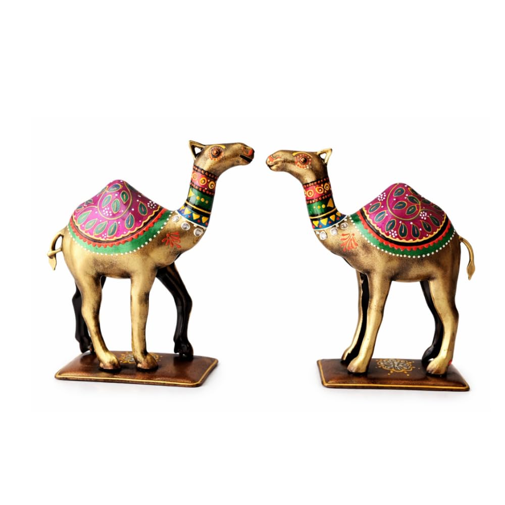 Handpainted Iron Camel Showpiece with Colorful Ethnic Design
