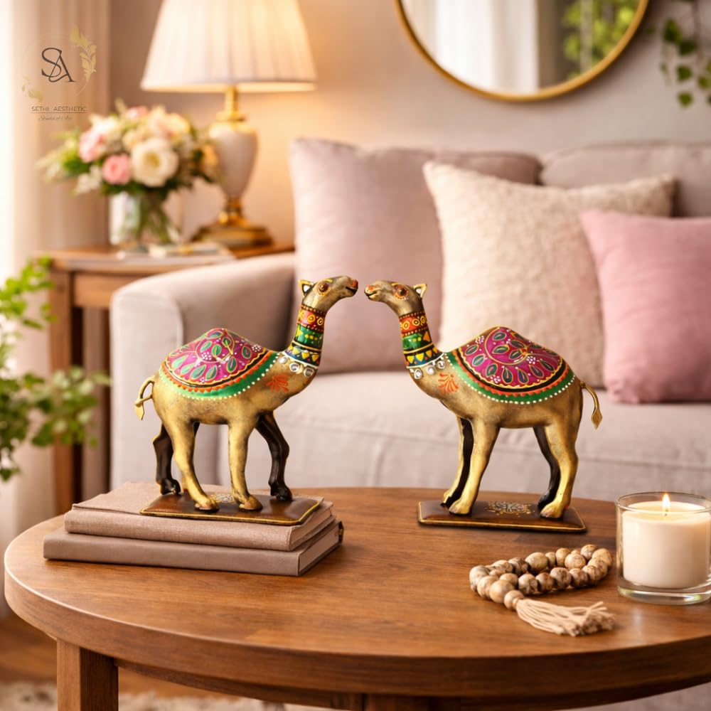 Handpainted Iron Camel Showpiece with Colorful Ethnic Design
