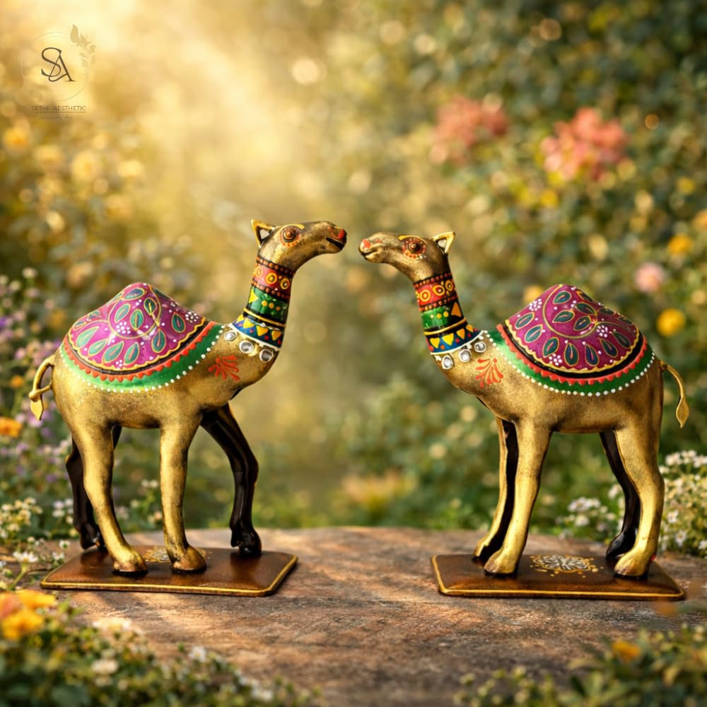 Handpainted Iron Camel Showpiece with Colorful Ethnic Design