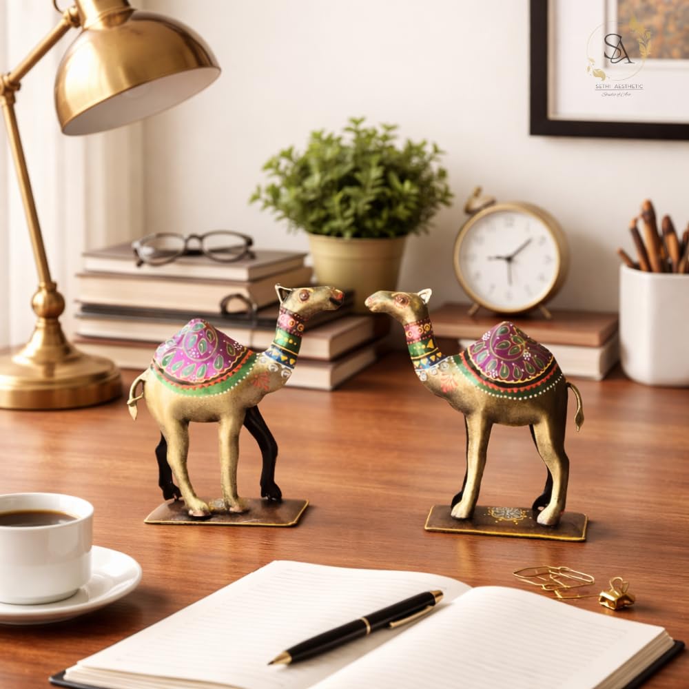 Handpainted Iron Camel Showpiece with Colorful Ethnic Design