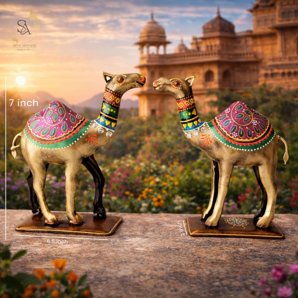 Handpainted Iron Camel Showpiece with Colorful Ethnic Design