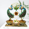 Metal Peacock Tealight Candle Holder/Dry Fruit Container, Handcrafted; Festive Decoration and marraige Return Gifting 25 x 25 cm