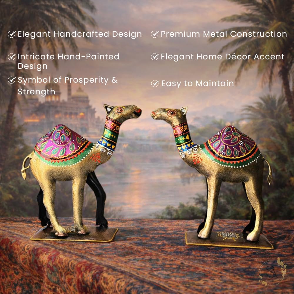 Handpainted Iron Camel Showpiece with Colorful Ethnic Design