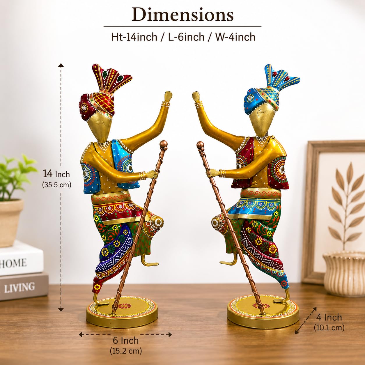 Handcrafted 14 Inch Metal Rajasthani Punjabi Bhangra Sardars Set of 2 |