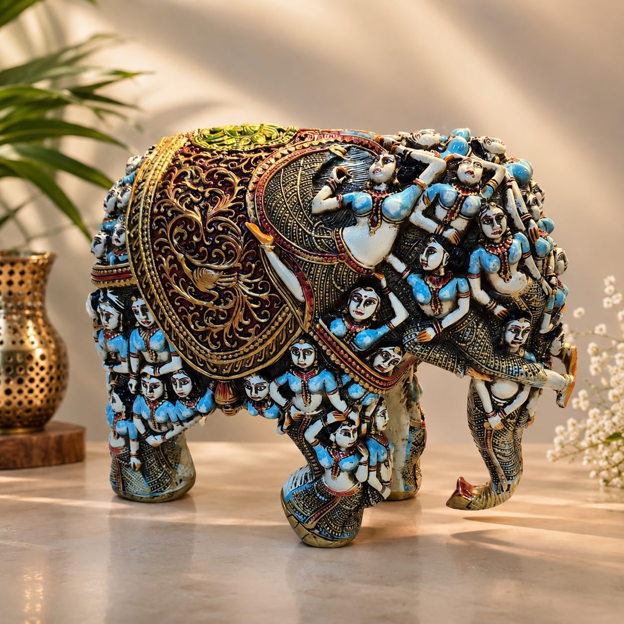 Handcrafted 3D Designer Elephant Statue for Home Décor –Polyresin | Symbol of Strength, Wisdom & Prosperity | Decorative Gift for Living Room & Office(Big Size-12/14) (Blue) (Copy)