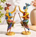 Handcrafted 14 Inch Metal Rajasthani Punjabi Bhangra Sardars Set of 2 |