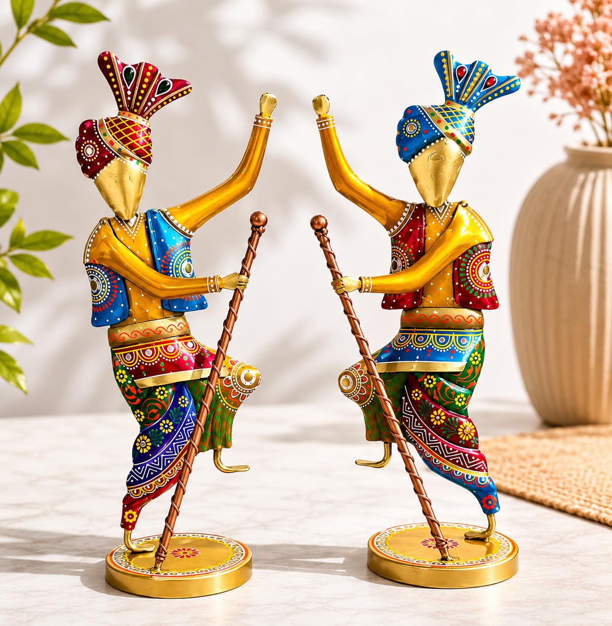 Handcrafted 14 Inch Metal Rajasthani Punjabi Bhangra Sardars Set of 2 |