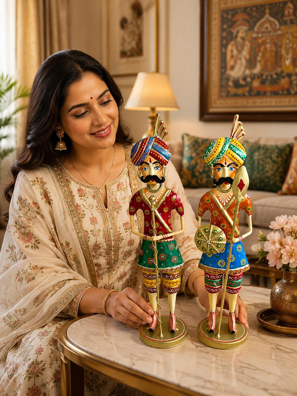 Handcrafted Metal Rajasthani Chowkidar Set of 2 | Traditional  | 15 Inch