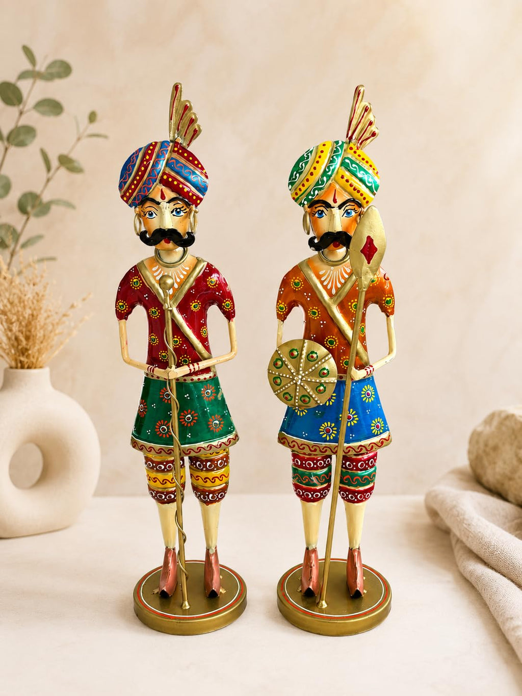 Handcrafted Metal Rajasthani Chowkidar Set of 2 | Traditional  | 15 Inch