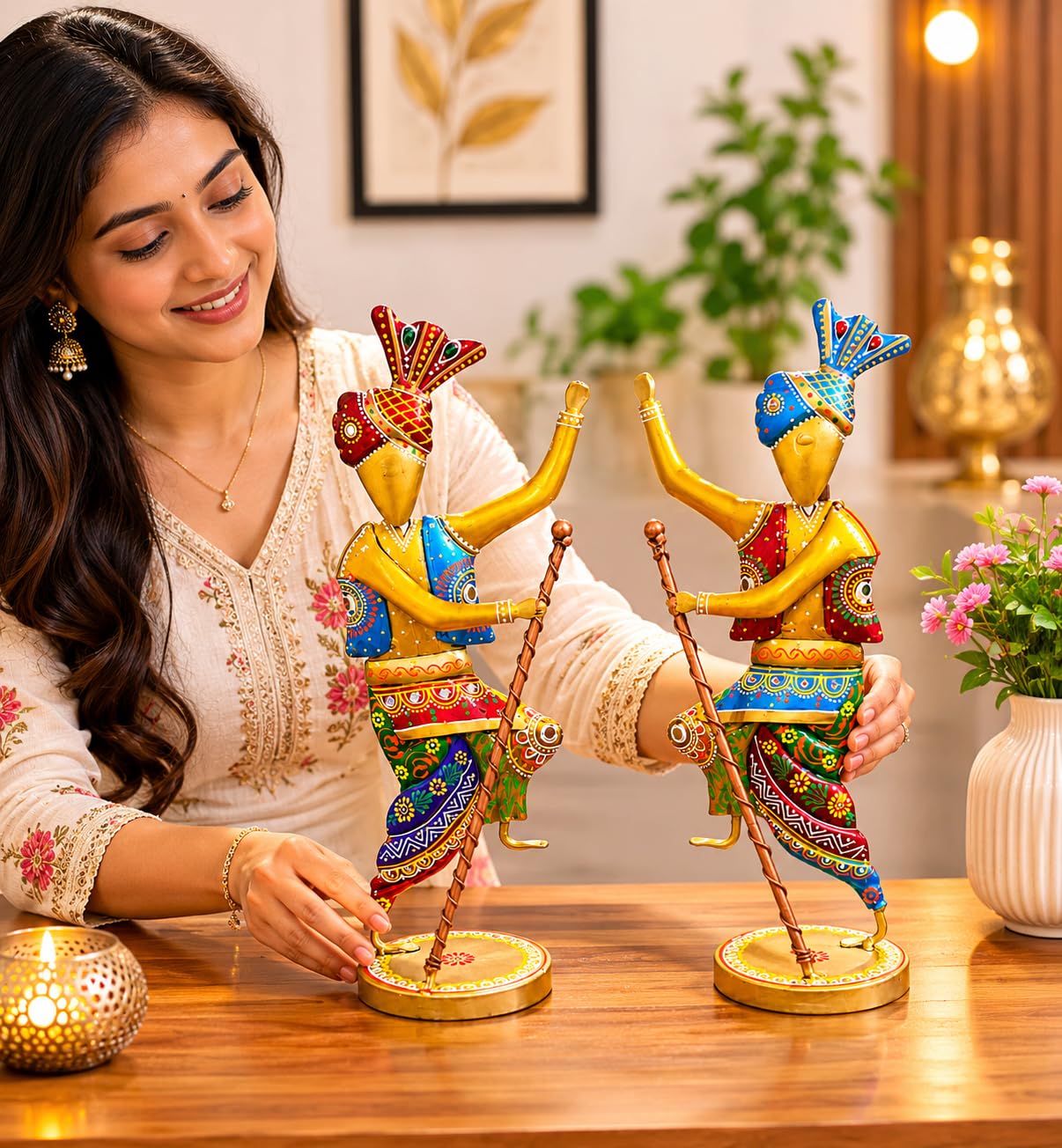 Handcrafted 14 Inch Metal Rajasthani Punjabi Bhangra Sardars Set of 2 |