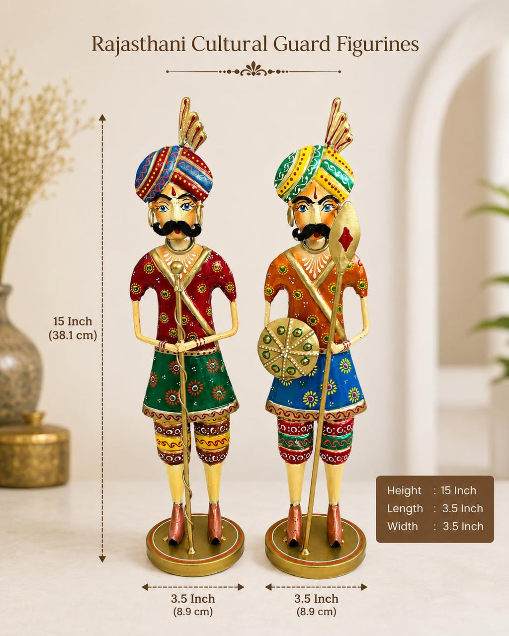 Handcrafted Metal Rajasthani Chowkidar Set of 2 | Traditional  | 15 Inch