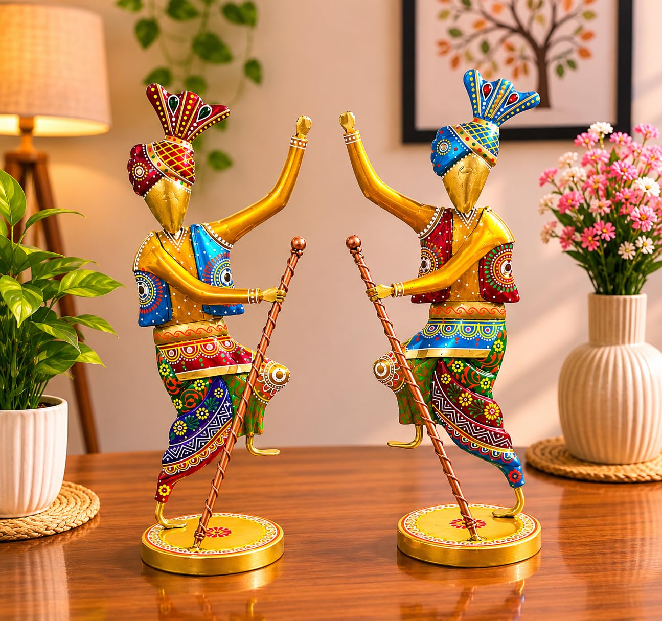 Handcrafted 14 Inch Metal Rajasthani Punjabi Bhangra Sardars Set of 2 |