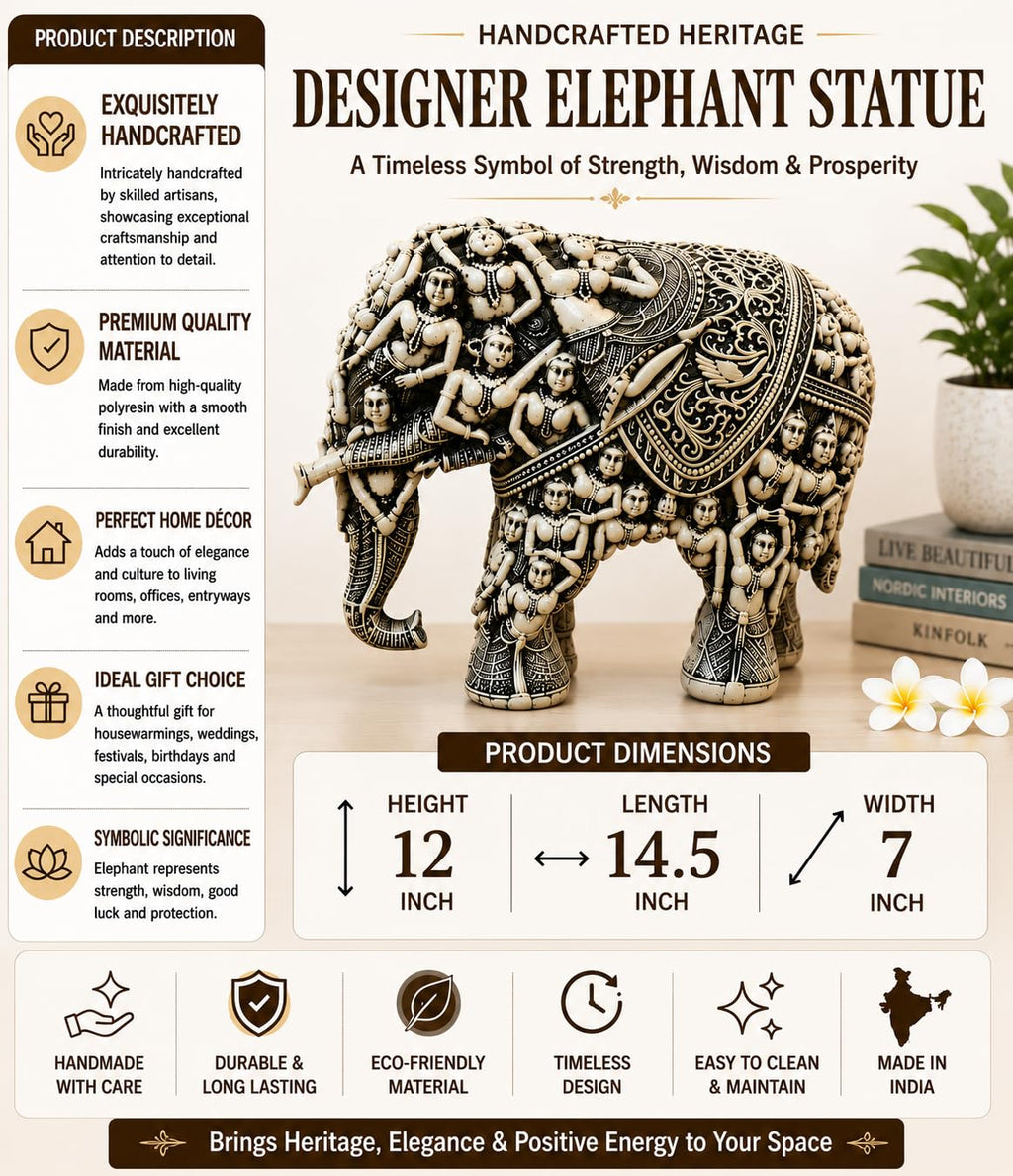 Handcrafted 3D Designer Elephant Statue for Home Décor –Polyresin |
