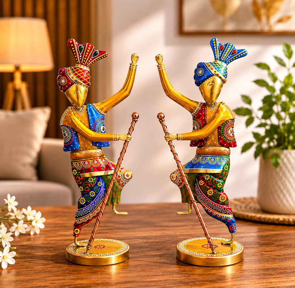 Handcrafted 14 Inch Metal Rajasthani Punjabi Bhangra Sardars Set of 2 |
