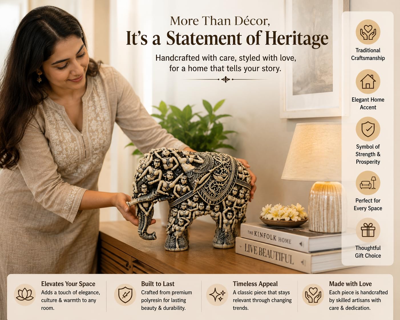 Handcrafted 3D Designer Elephant Statue for Home Décor –Polyresin |