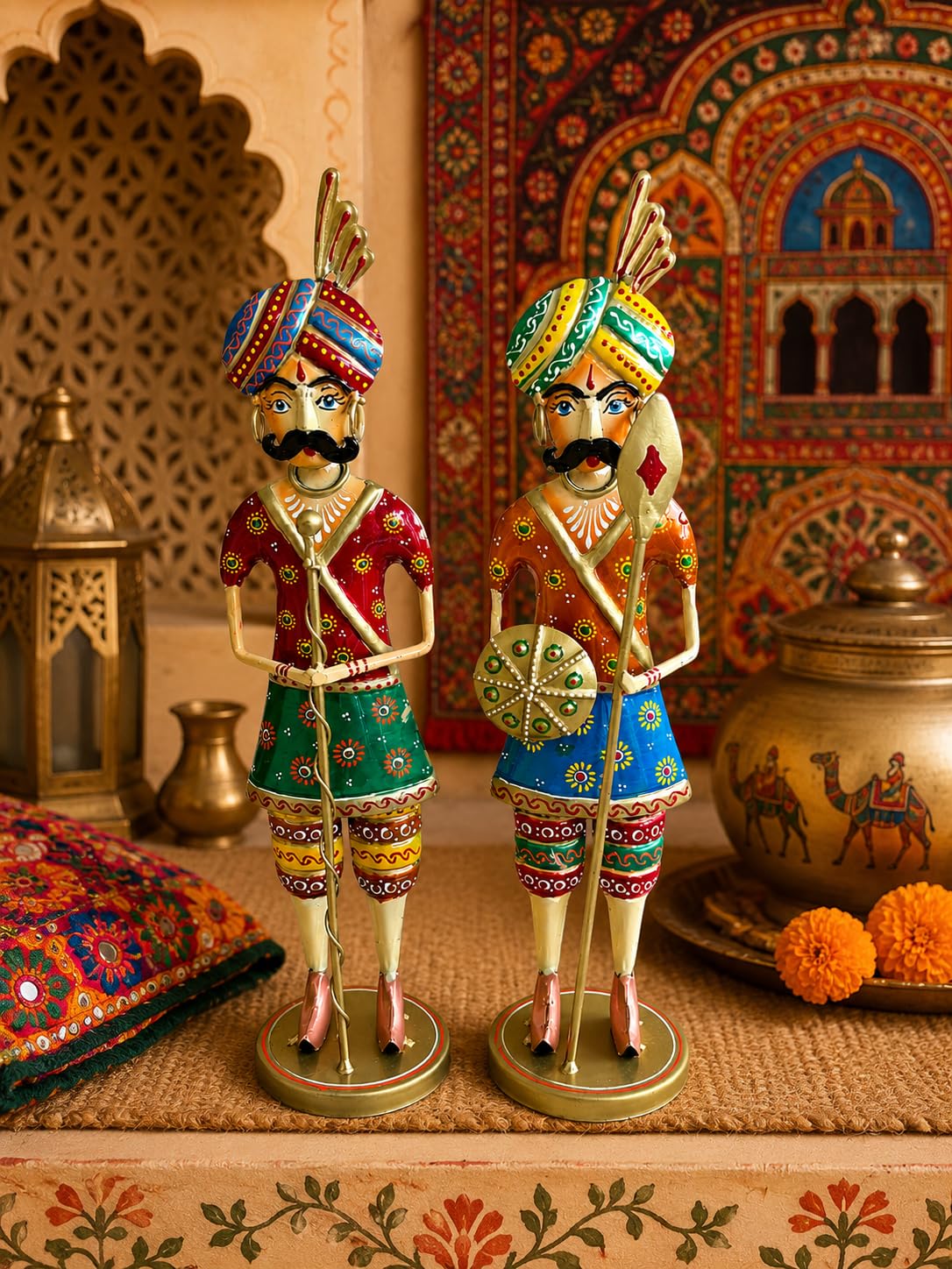 Handcrafted Metal Rajasthani Chowkidar Set of 2 | Traditional  | 15 Inch