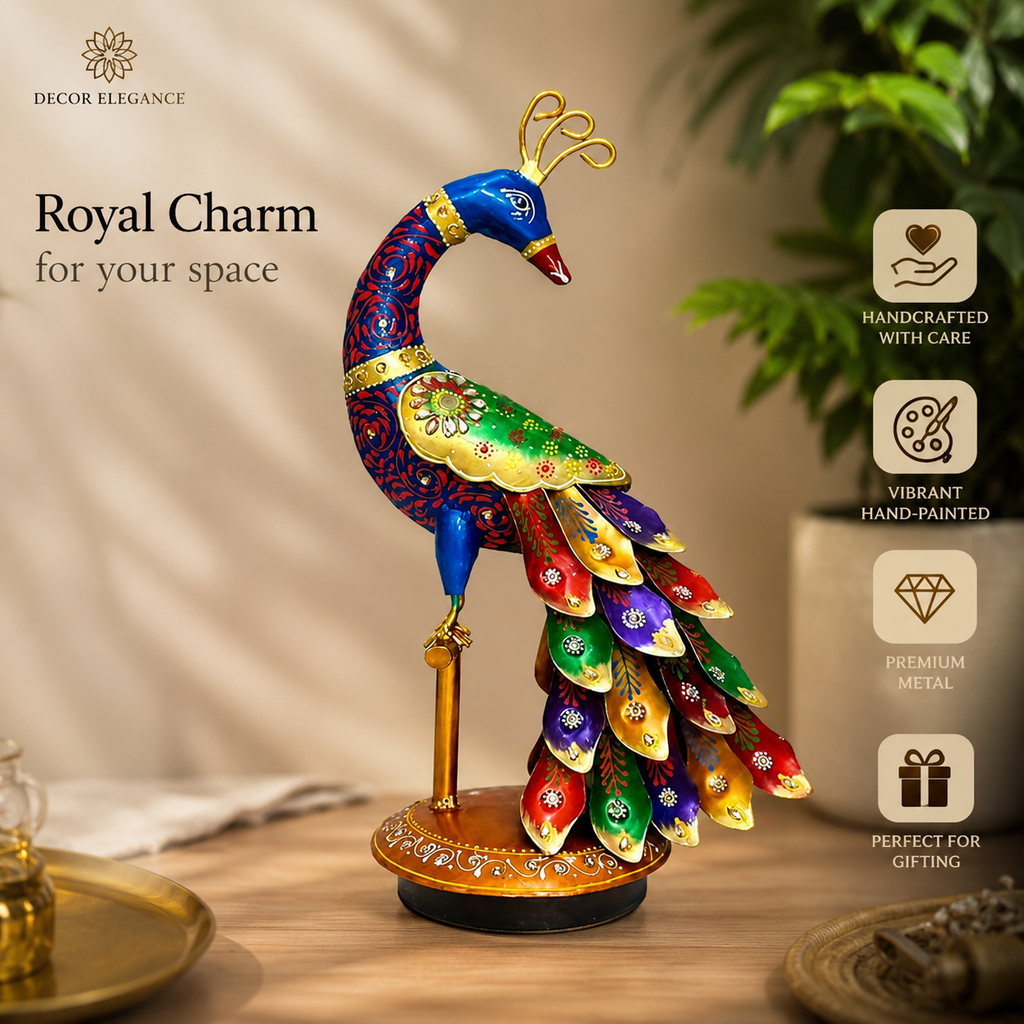Metal designer peacock stand multicolour