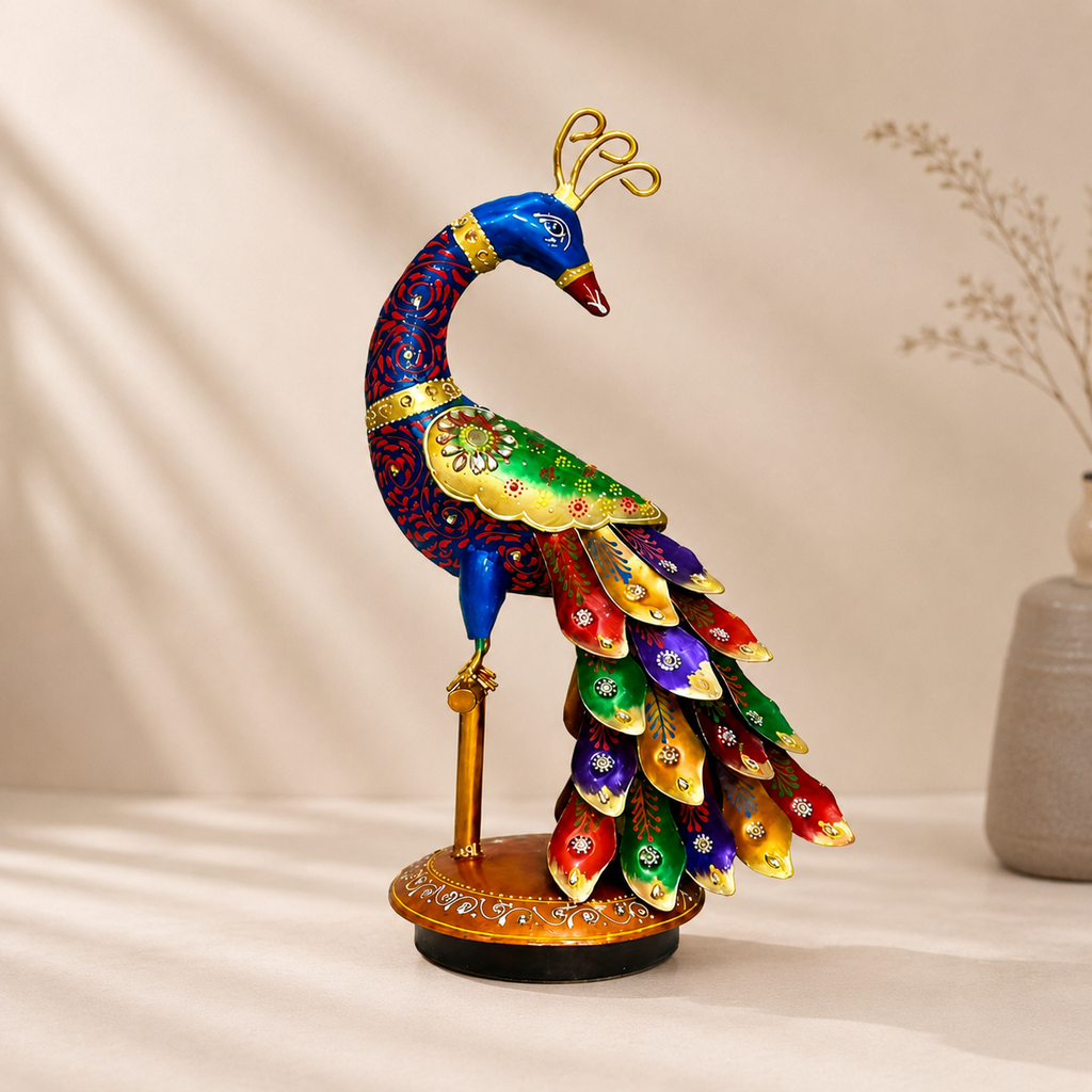 Metal designer peacock stand multicolour
