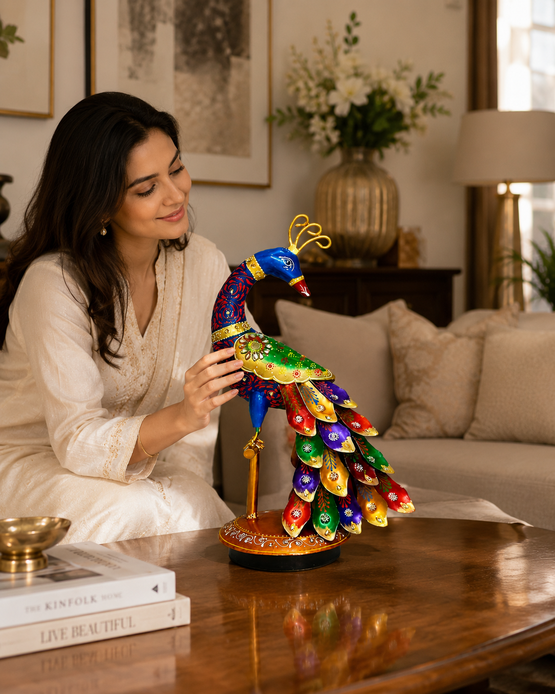 Metal designer peacock stand multicolour