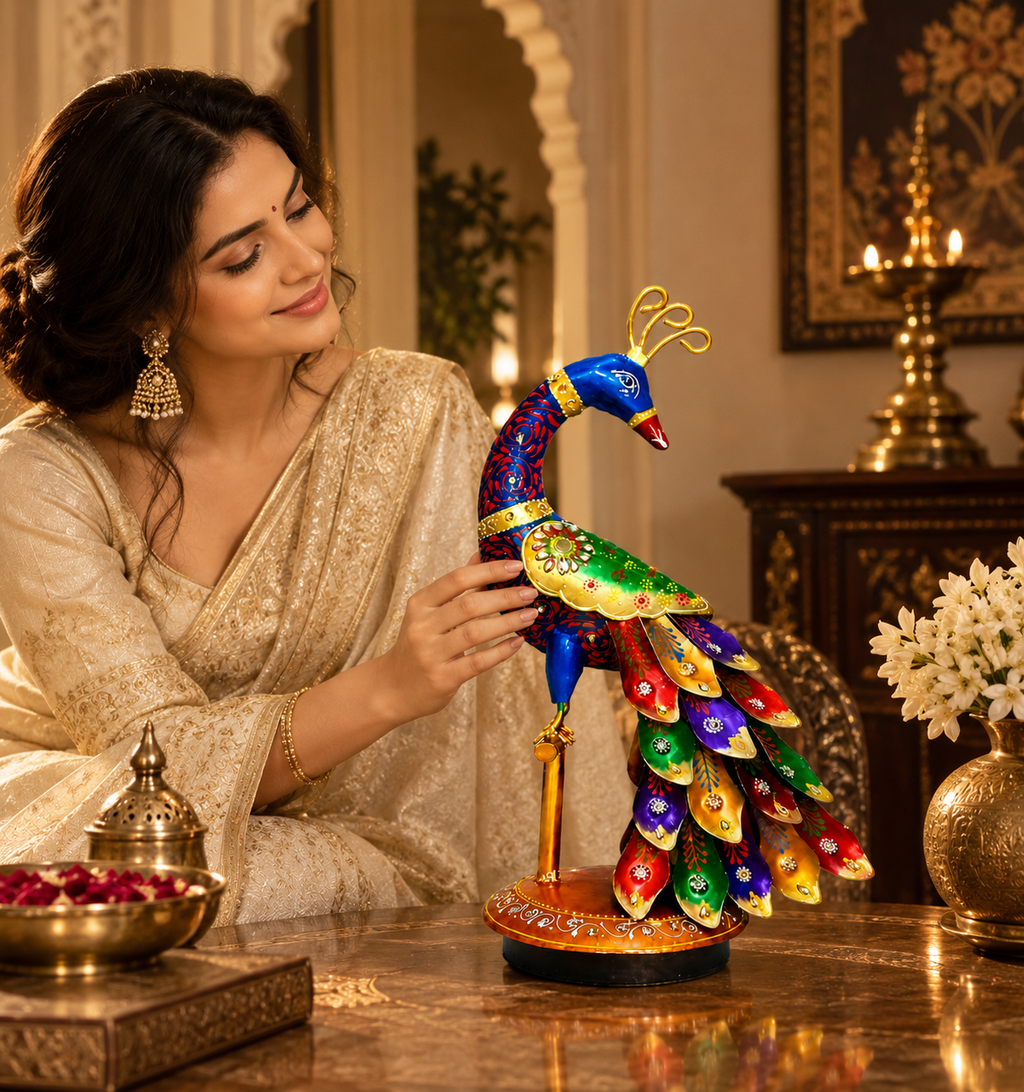 Metal designer peacock stand multicolour