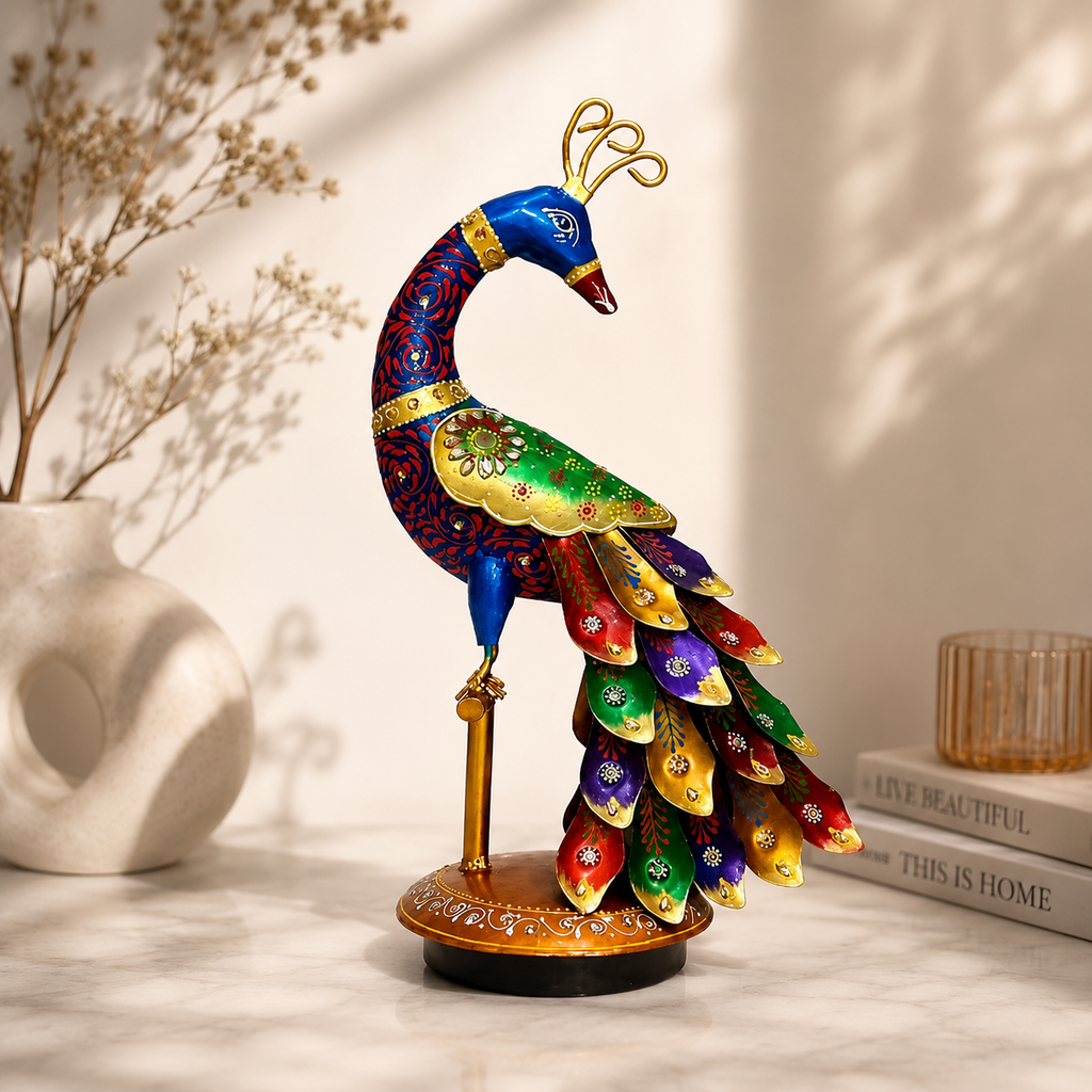 Metal designer peacock stand multicolour