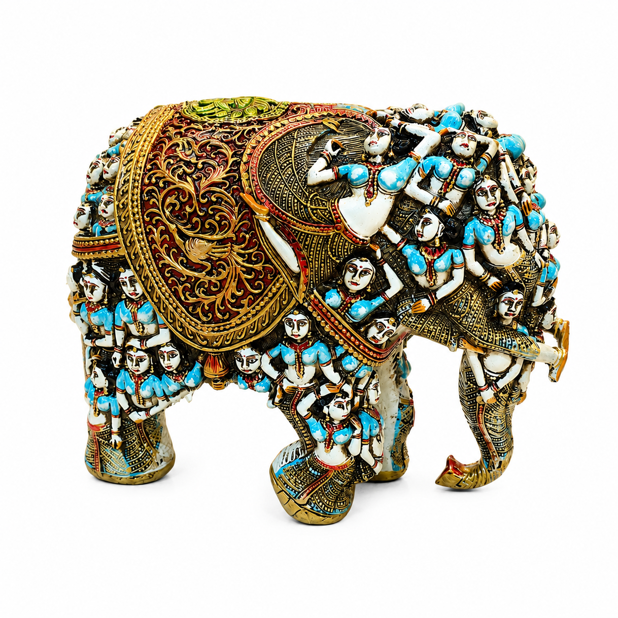 Handcrafted 3D Designer Elephant Statue for Home Décor –Polyresin | Symbol of Strength, Wisdom & Prosperity | Decorative Gift for Living Room & Office(Big Size-12/14) (Blue)