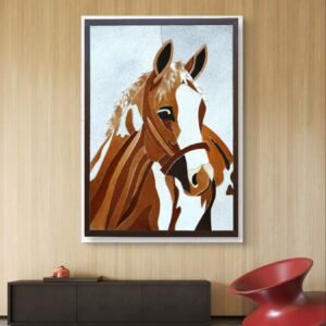SETHI AESTHETIC Luxury Leather Brown Horse Wall Art Frame for Home & Office Wall Decor | 12x16 Inch Decorative Wall Décor | Premium Leather Artwork with MDF Base