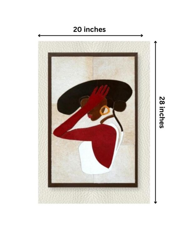 SETHI AESTHETIC Leather Wall Art decor Lady with Hat Painting, Large Framed, 20 x 28 inches, Living Room Bedroom Decor - Image 8