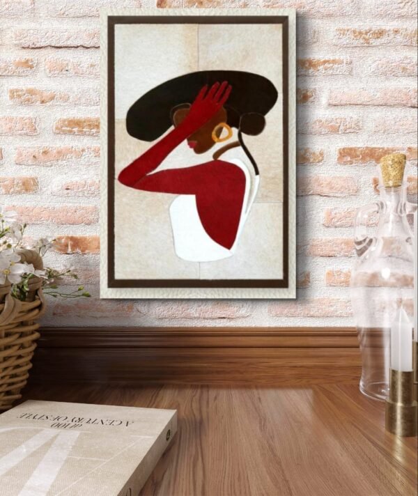 SETHI AESTHETIC Leather Wall Art decor Lady with Hat Painting, Large Framed, 20 x 28 inches, Living Room Bedroom Decor - Image 7