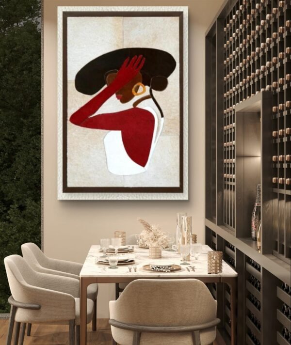 SETHI AESTHETIC Leather Wall Art decor Lady with Hat Painting, Large Framed, 20 x 28 inches, Living Room Bedroom Decor - Image 6