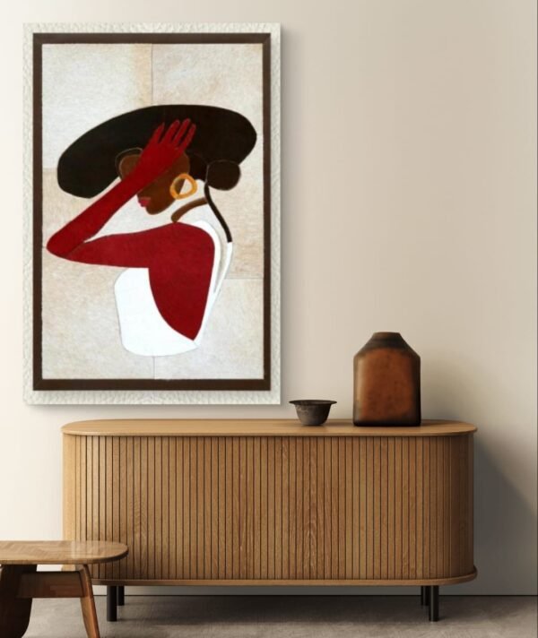 SETHI AESTHETIC Leather Wall Art decor Lady with Hat Painting, Large Framed, 20 x 28 inches, Living Room Bedroom Decor - Image 4