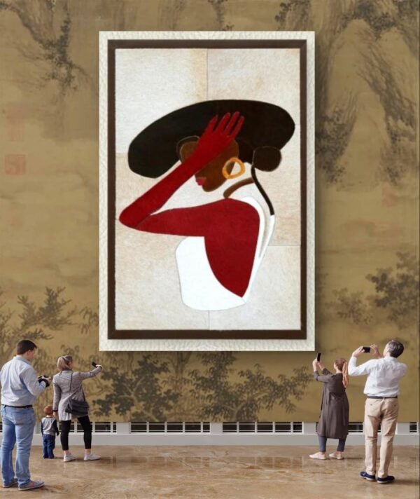 SETHI AESTHETIC Leather Wall Art decor Lady with Hat Painting, Large Framed, 20 x 28 inches, Living Room Bedroom Decor - Image 2
