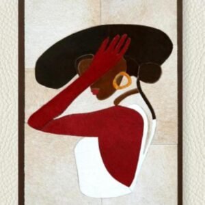 SETHI AESTHETIC Leather Wall Art decor Lady with Hat Painting, Large Framed, 20 x 28 inches, Living Room Bedroom Decor