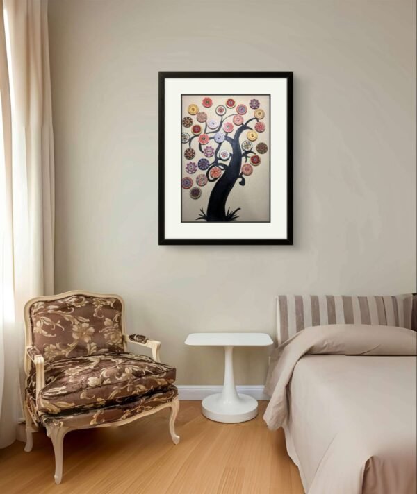 Handmade Wall Art Decor, Designer Home Decoration Button based Tree Painting for Wall Decoration - Living Room Big Size With Frame - Image 5