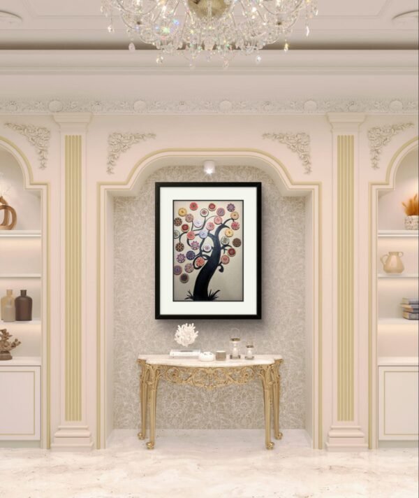 Handmade Wall Art Decor, Designer Home Decoration Button based Tree Painting for Wall Decoration - Living Room Big Size With Frame - Image 3