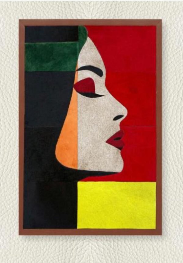 SETHI AESTHETIC Leather Wall Art Decor, Framed Lady Face Painting, 20 x 28 inches, Living Room and Office