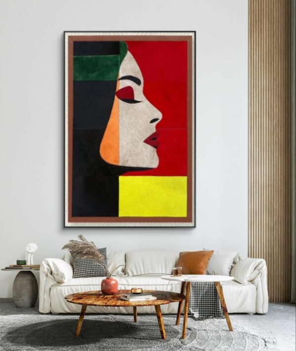 SETHI AESTHETIC Leather Wall Art Decor, Framed Lady Face Painting, 20 x 28 inches, Living Room and Office - Image 4