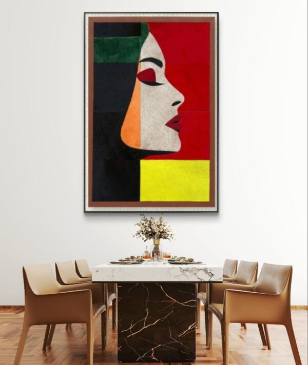 SETHI AESTHETIC Leather Wall Art Decor, Framed Lady Face Painting, 20 x 28 inches, Living Room and Office - Image 7