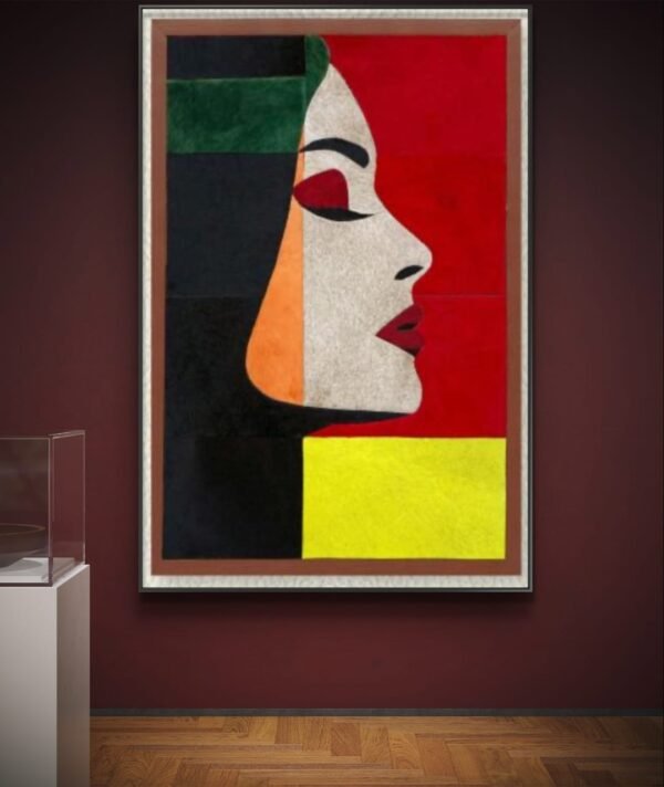 SETHI AESTHETIC Leather Wall Art Decor, Framed Lady Face Painting, 20 x 28 inches, Living Room and Office - Image 5
