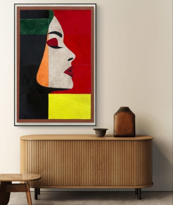 SETHI AESTHETIC Leather Wall Art Decor, Framed Lady Face Painting, 20 x 28 inches, Living Room and Office - Image 6