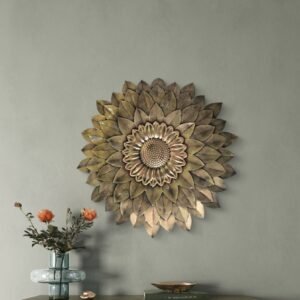 SETHI AESTHETIC Metal Flower Wall Decor (Antique Gold)