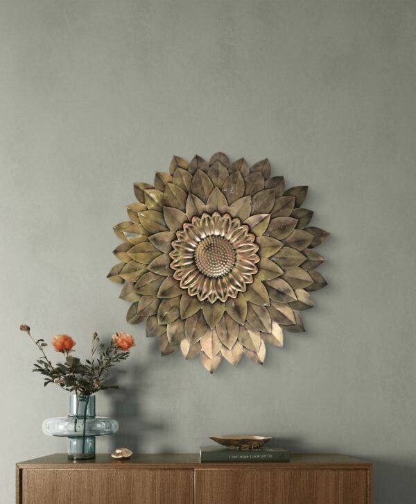 SETHI AESTHETIC Metal Flower Wall Decor (Antique Gold)