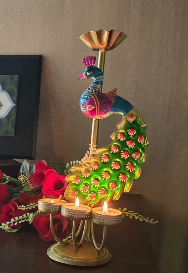 Handpainted Peacock tealight holder-Single