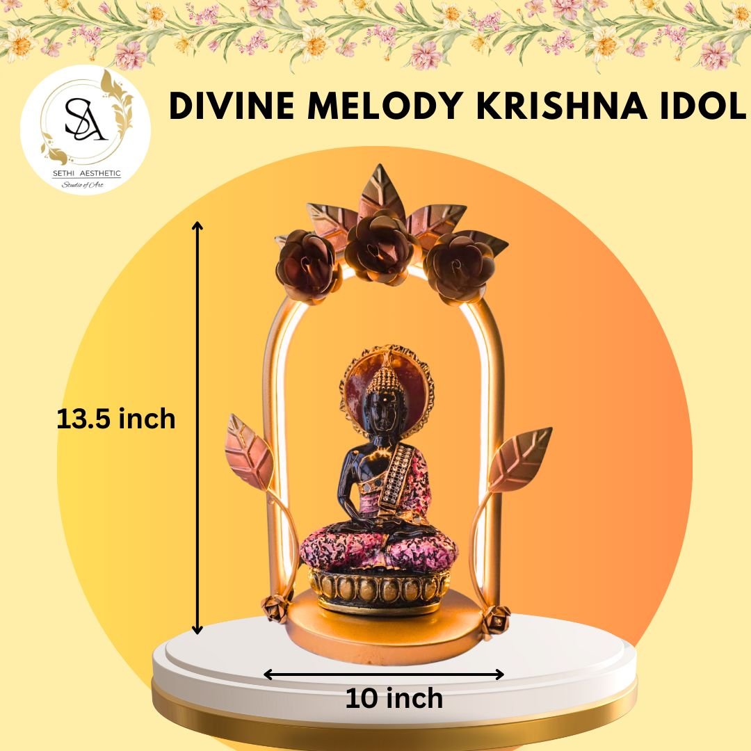 Lord Krishna Metal Figurine with LED Arch Frame | Handcrafted Decorative Showpiece for Home Temple & Living Room | Premium Tabletop Décor |10x6x13.5 Inch (Metal Frame Krishna) - Image 4