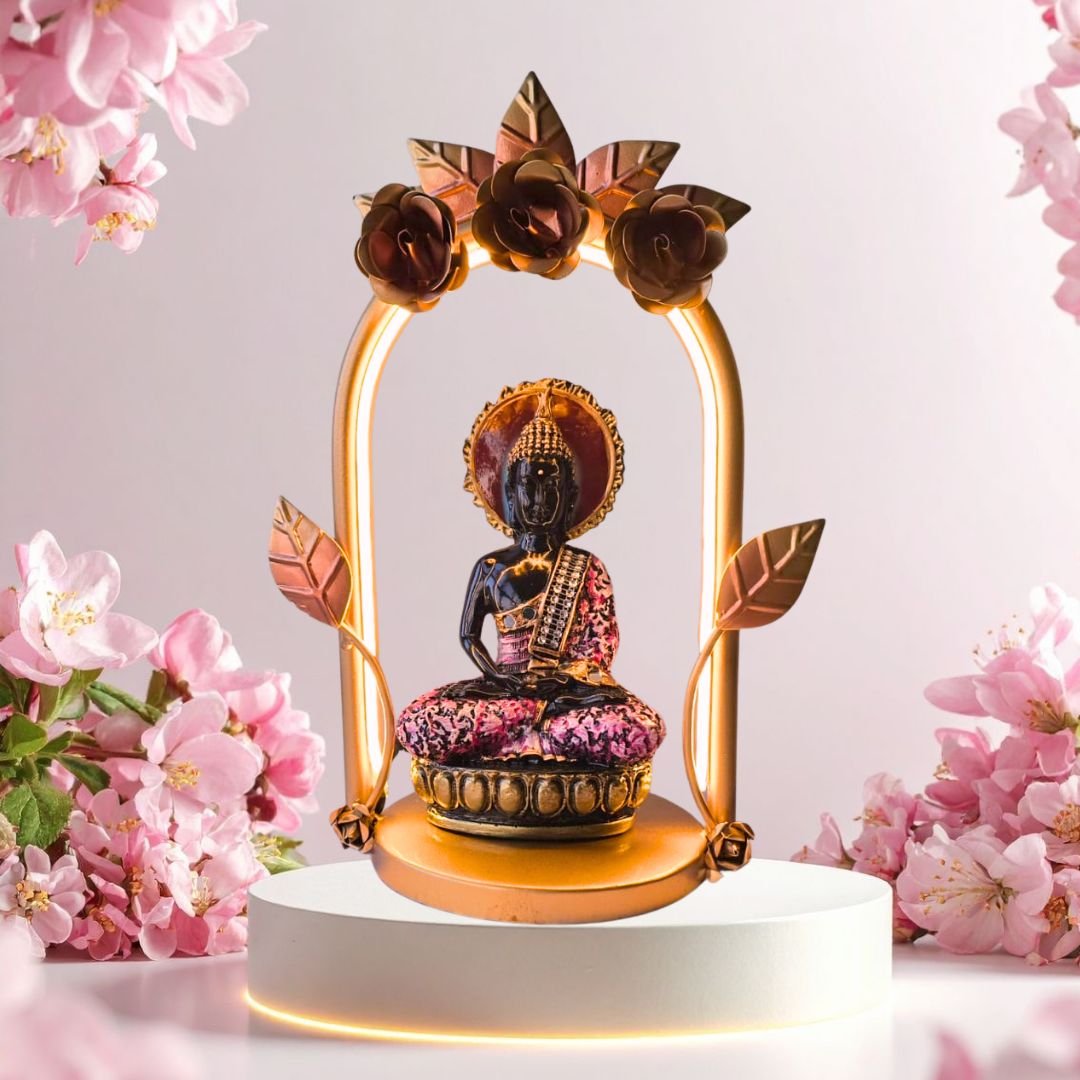 Lord Buddha Figurine with Metal Arch Frame & LED Light | Handcrafted Spiritual Tabletop Showpiece for Home, Office & Pooja Room | Multicolor | 10 x 6 x 13.5 Inch - Image 4